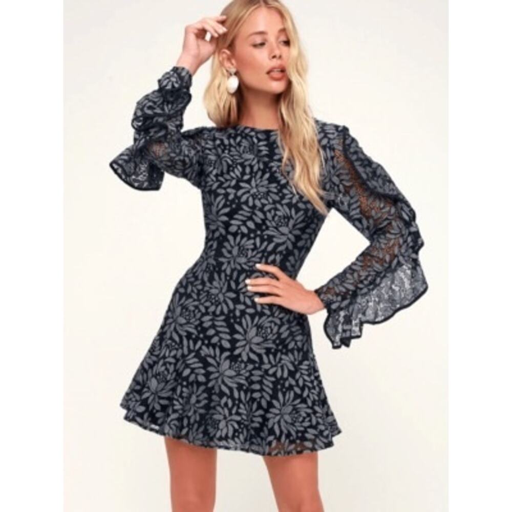 Keepsake Engage Navy Blue Lace Long Sleeve Dress Size XS - Picture 13 of 13